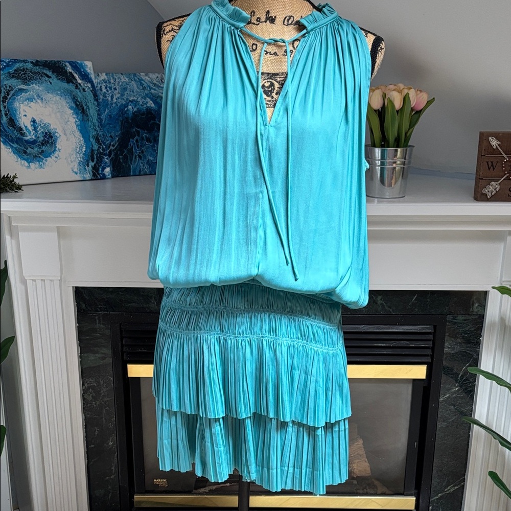 Current Air-Turquoise Pleated Sleeveless Mini Dress size L